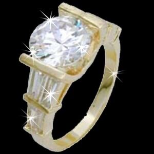 3.5ct brilliant round cut baguettes tension set CZ wedding engagement ring gold